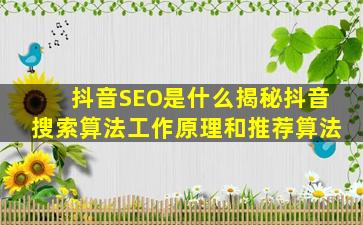 抖音SEO是什么揭秘抖音搜索算法工作原理和推荐算法